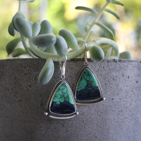 Malachite Azurite Statement Earrings